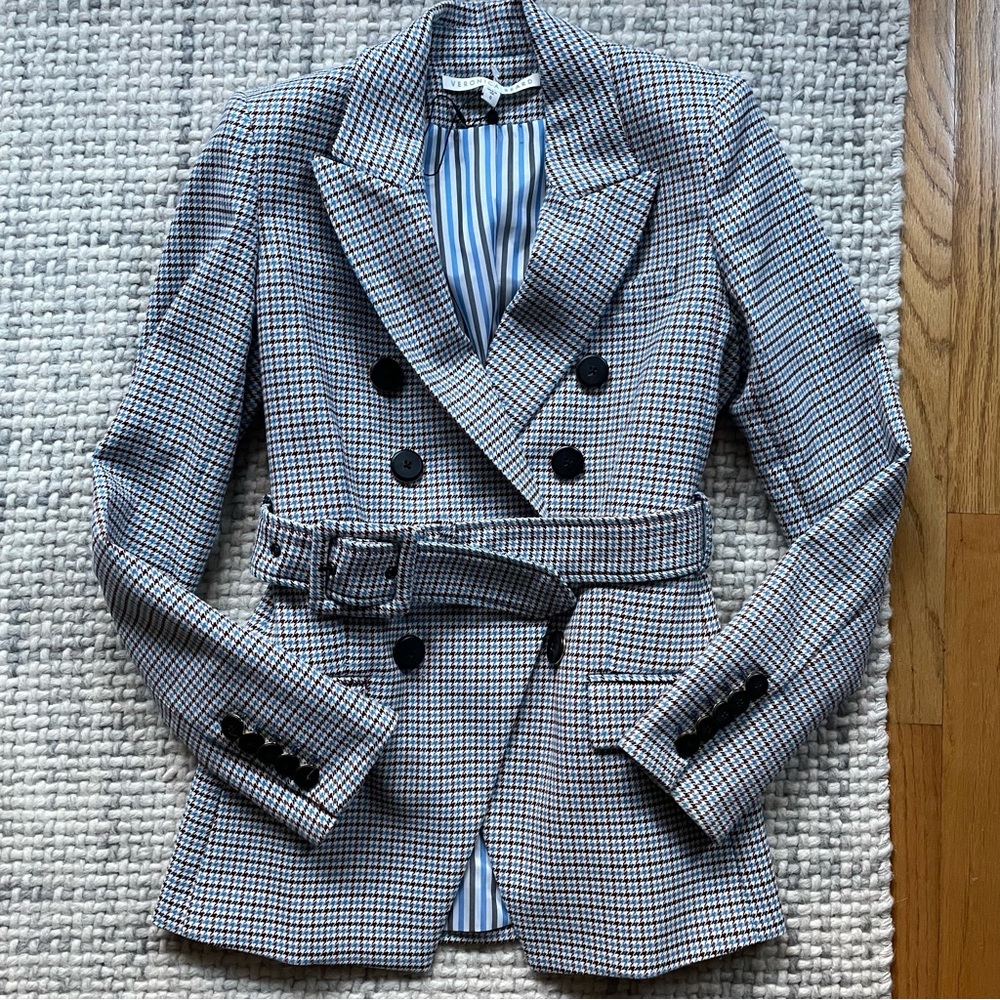 Veronica Beard Harvey Belted Houndstooth Blazer 0
